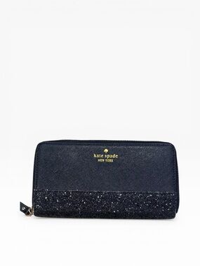 Kate Spade Burgess Court Continental Wallet - Black Glitter Saffiano
